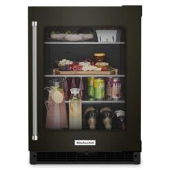 KitchenAid 24" Undercounter Refrigerator With Glass Door And Shelves With Metallic Accents And PrintShield™ Finish