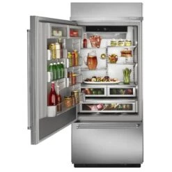 KitchenAid 20.9 Cu. Ft. 36" Width Built-In Stainless Bottom Mount Refrigerator With Platinum Interior Design -Kitchenaid 8079205 1659164566 open propped p160253 69z
