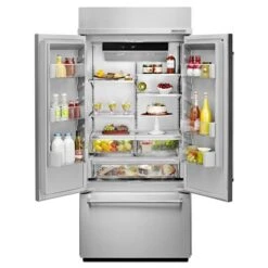KitchenAid 20.8 Cu. Ft. 36" Width Built In Stainless Steel French Door Refrigerator With Platinum Interior Design -Kitchenaid 8079224 1659164566 open propped p140206 6z