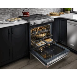 KitchenAid 30-Inch 5 Burner Gas Convection Slide-In Range With Baking Drawer -Kitchenaid frrljoechafh
